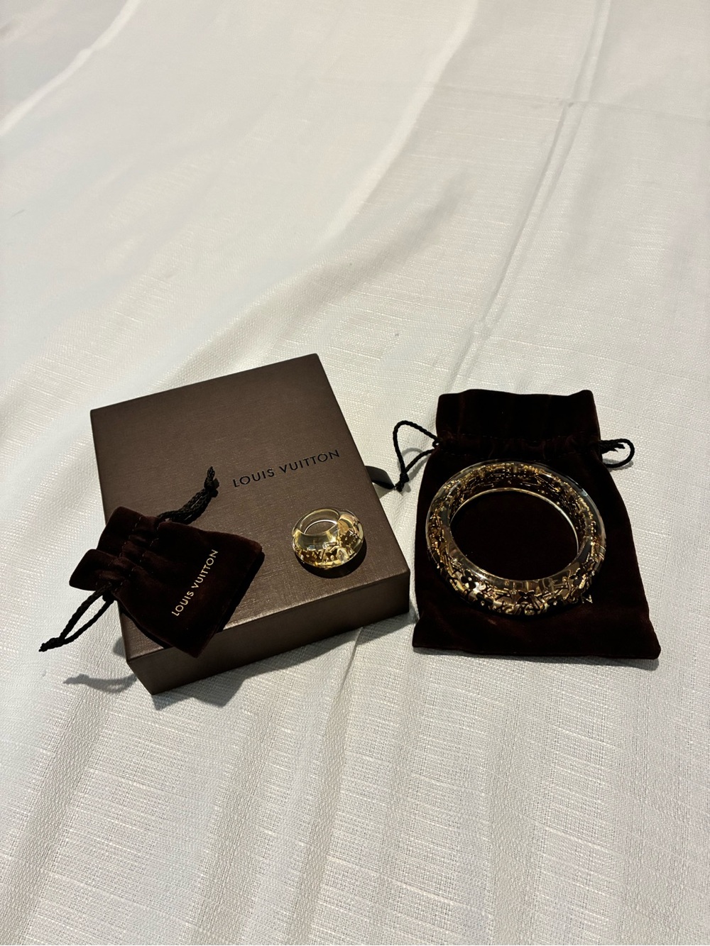 Louis Vuitton Clear Resin Monogram Inclusion Bracelet Bangle and Ring